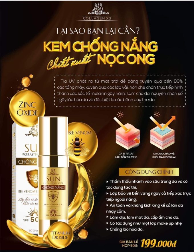 Kem chống nắng Collagen X3 có chỉ số chống nắng SPF 50+++