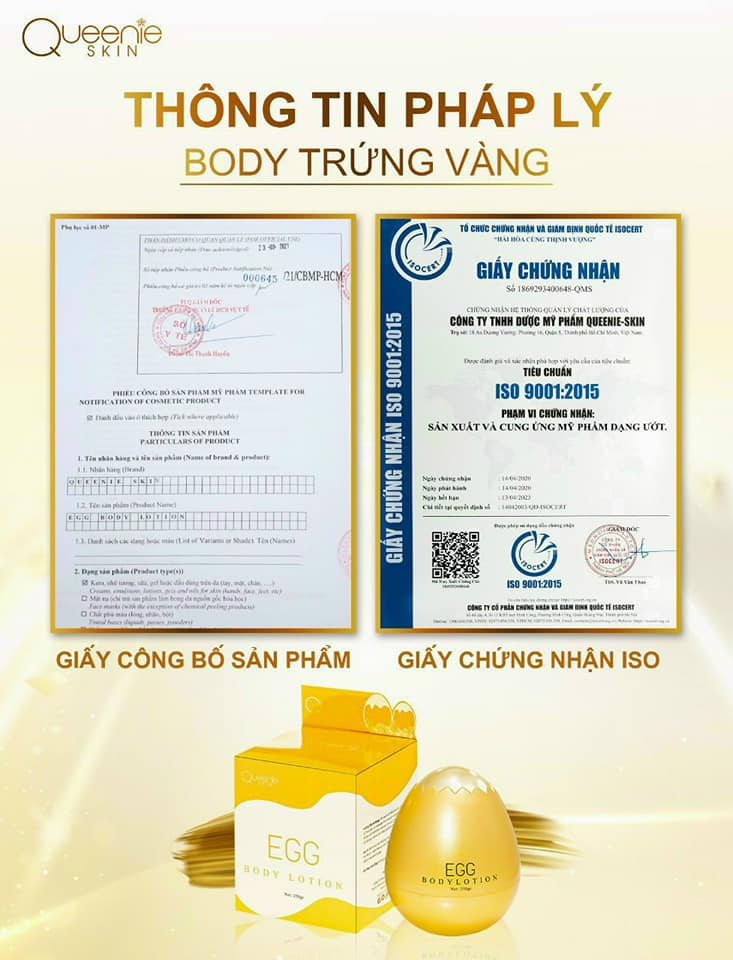 giấy chứng nhận đạt chuẩn của Kem Body Trứng Vàng