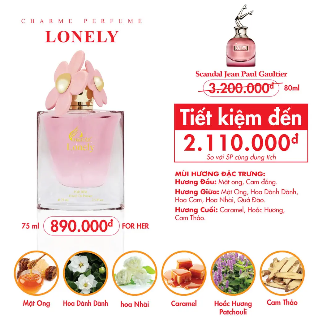 Nước Hoa Nữ Charme Lonely 75ml | Ngọt Ngào, Lưu Hương Lâu