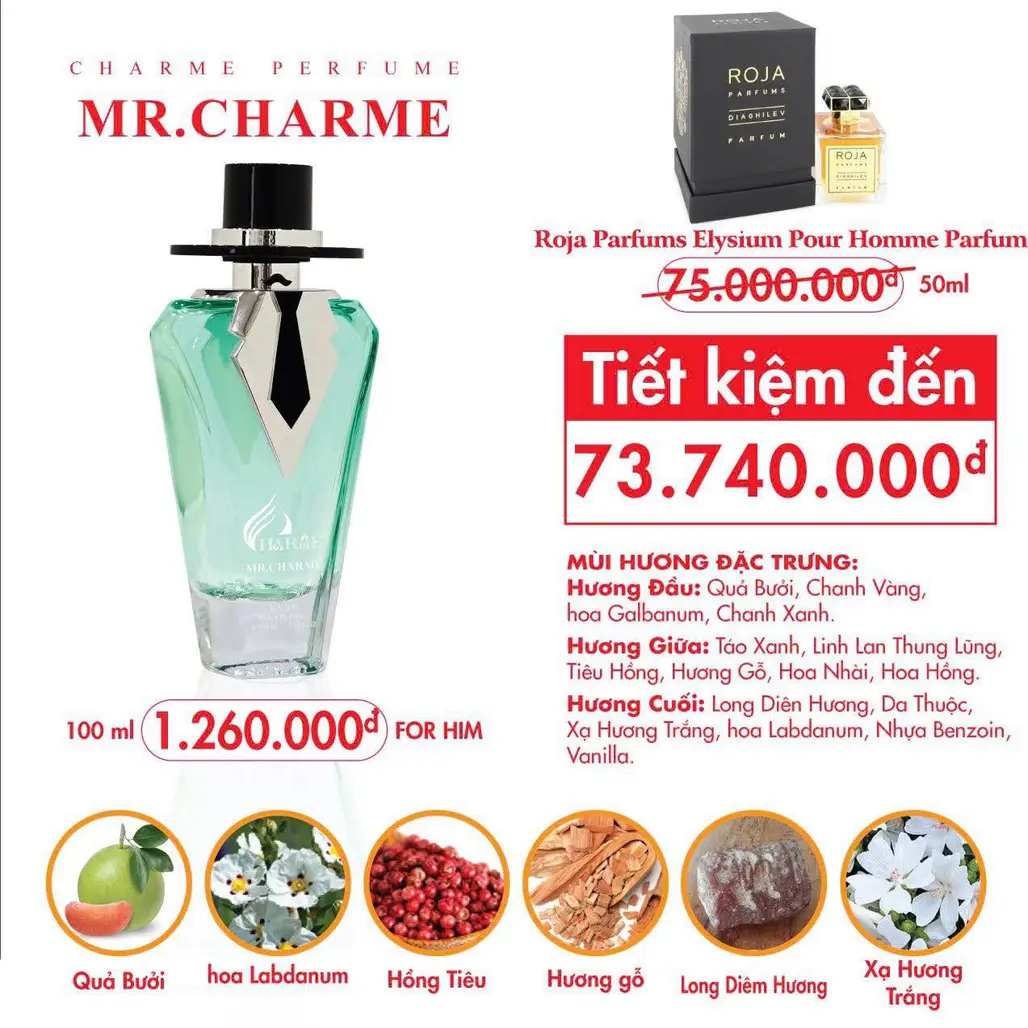 Nước Hoa Nam Charme Mr.Charme 100ml – Lưu Hương 12 Giờ