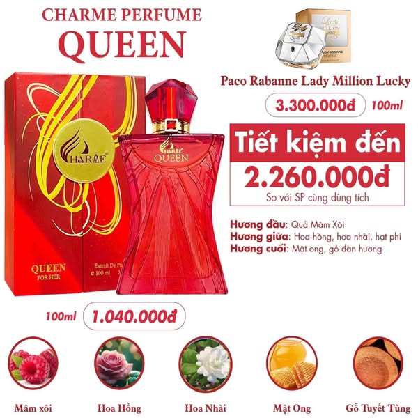 Nước Hoa Nữ Charme Queen 100ml Mẫu Mới | Lưu Hương 8-12 Giờ