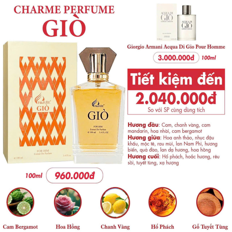 Nước Hoa Nam Charme Giò Mẫu Mới 100ml
